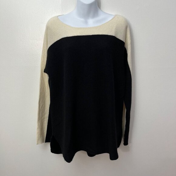Color Block Lord & Taylor Cashmere Sweater Size‎ L/G Black & Cream Long Sleeve - Picture 6 of 7